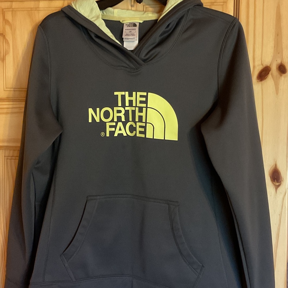 The North Face Charcoal Hoodie with Neon Yellow Logo